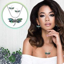 Lola Bella Gifts Abalone Dragonfly Necklace and Earrings Set with Gift Box
