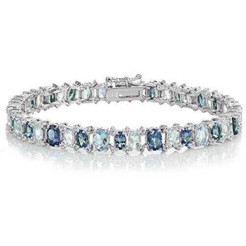 Ice Gems Sterling Silver Tanzanite, Blue and White Topaz Oval Tennis Bracelet