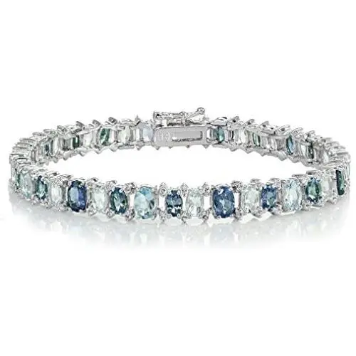 Ice Gems Sterling Silver Tanzanite, Blue and White Topaz Oval Tennis Bracelet