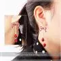 Lightweight Christmas Red Bow Knot Piercing Dangle Earrings Jingle Tassels Silver Plated Women Girls Holiday Gift