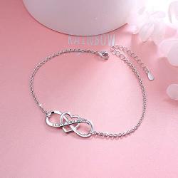 S925 Sterling Silver I Love You Mom Heart Infinity Bracelet for Mother Mama Mommy Mum Birthday Jewelry