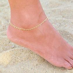 Sewyer Dainty Ankle Bracelet for Women 18K Gold Plated Double Layered Cute Beads Satellite Chain Tiny Pearls Evil Eye Foot Jewelry Boho Adjustable Anklets for Women Jewelry Gift