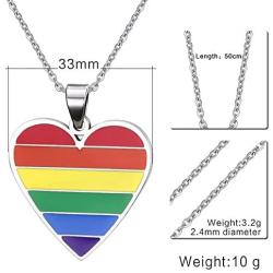 XUANPAI Stainless Steel Heart Rainbow Pendant Necklace Lesbian Gay Pride Jewelry