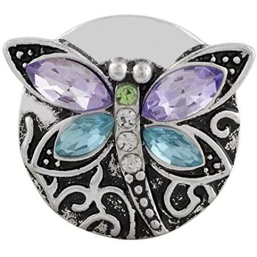 Interchangeable Snap Jewelry Purple & Light Blue Rhinestone Dragonfly Standard Size 18-20mm My Prime Gifts