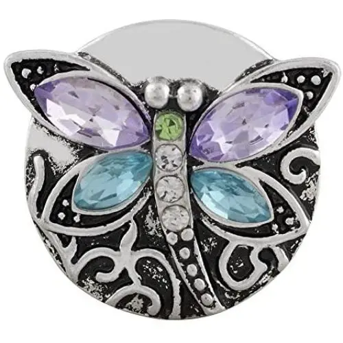 Interchangeable Snap Jewelry Purple & Light Blue Rhinestone Dragonfly Standard Size 18-20mm My Prime Gifts Interchangeable Snap Jewelry Purple & Light Blue Rhinestone Dragonfly Standard Size 18-20mm My Prime Gifts