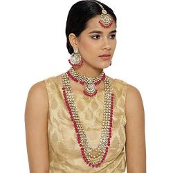 I Jewels Traditional Gold Plated Kundan Pearl Wedding Choker Necklace Set Earrings & Maang Tikka for Women (IJ325)