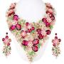 EVER FAITH Crystal Rhinestone White Simulated Pearl Gorgeous Spring Flower Leaf Plant Jewelry Set