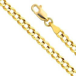 14k REAL Yellow Gold Solid Mens 3.5mm Cuban Curb Chain Necklace with Lobster Claw Clasp