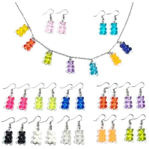 12 Pairs Aesthetic Necklace and Gummy Bear Earrings Cute Funny Kawaii Weird Earrings Jewelry Set