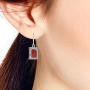 Reconstructed Red Coral Greek Key Frame .925 Sterling Silver Dangle Earrings