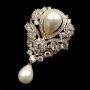 Dreamlandsales Victorian Vintage Gold Tone Ribbon Floral Scroll Pearl Drop Wedding Brooch Pin Bridal Jewelry (Gold)