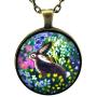 Laura Milnor Iverson Brown Bunny Rabbit in Flower Garden Handmade Pendant Necklace Handmade Jewelry