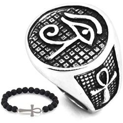 Gungneer Eye of Ra Ankh Cross Ring for Men Biker Accessory Stainless Steel Egyptian Eye Jewelry Talisman Gift