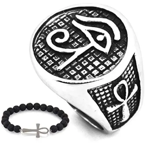 Gungneer Eye of Ra Ankh Cross Ring for Men Biker Accessory Stainless Steel Egyptian Eye Jewelry Talisman Gift Gungneer Eye of Ra Ankh Cross Ring for Men Biker Accessory Stainless Steel Egyptian Eye Jewelry Talisman Gift