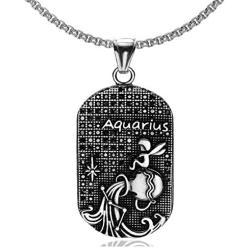 Xusamss Punk Rock Titanium Steel Twelve Constellation Dog Tag Pendant Crystal Necklace,24'' Box Chain