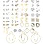 Jstyle 32 Pairs Assorted Multiple Stud Earrings for Women Simple Cute Big Hoop Earrings Set