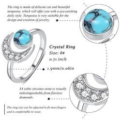CUOKA MIRACLE Moon Ring, S925 Sterling Silver Crescent Moon Ring Open Ring Adjustable Ring Gift for Women