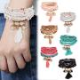 Thunaraz 4-6Pcs Multi Layered Beaded Bracelets for Women Stackable Bracelet Sets Bohemian Tassel Charm Bangle Coin Pendant Christmas Valentine Colorful Women Jewelry Set