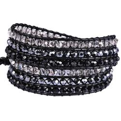 New! Crystal Wrap Bracelets for Women Girls Genuine Leather Adjustable Rhinestone Best Friend Cuff Bangle Beads Stones Nice Gift