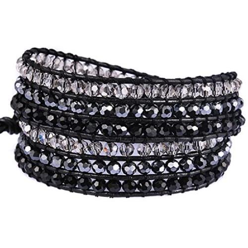 New! Crystal Wrap Bracelets for Women Girls Genuine Leather Adjustable Rhinestone Best Friend Cuff Bangle Beads Stones Nice Gift