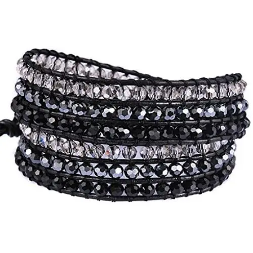 New! Crystal Wrap Bracelets for Women Girls Genuine Leather Adjustable Rhinestone Best Friend Cuff Bangle Beads Stones Nice Gift