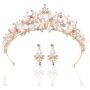 Yean Gold Wedding Crown Bridal Tiaras with Earrings Pink Purple Headband for Women and Girls (Pink)