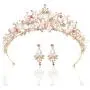 Yean Gold Wedding Crown Bridal Tiaras with Earrings Pink Purple Headband for Women and Girls (Pink) Yean Gold Wedding Crown Bridal Tiaras with Earrings Pink Purple Headband for Women and Girls (Pink)