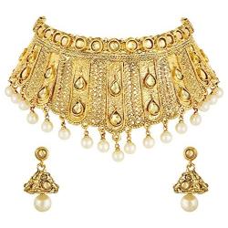 Aheli Indian Wedding Designer Faux Kundan Encrusted Choker Necklace with Maang Tikka Set Party Ethnic Fashion Jewelry for Women