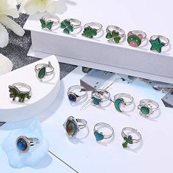 FIBO STEEL 16 Pcs Mood Ring Color Change Rings Emotional Feeling Adjustable Ring With Cute Animals