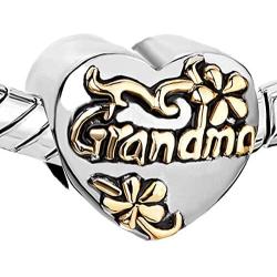 LovelyJewelry Grandma Family Charm Heart Floral Beads for Bracelet