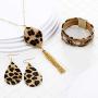 Leopard Jewelry Set Leopard Leather Bracelets Dangle Earring Pendant Necklace for Women