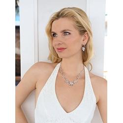 Mariell Silver Platinum Vine CZ Necklace and Earrings Jewelry Set for Brides, Weddings & Evening Wear