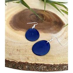 Tagua Earrings in Blue, Vegetable Ivory Dangle Earrings TAG272, Organic Earrings, Tagua Earrings Royal Blue