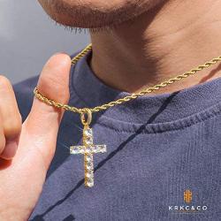 KRKC&CO Cross Pendant, Hip Hop Pendant with 3mm 22'' Rope Chain, Prong-Setting 5A CZ Stones, Iced Out Hip Hop Jewelry Street-wear Urban Style for Men & Women