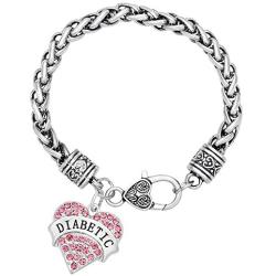 SENFAI Diabetic Awareness Alert Charm Womens Bracelet Tri-Color Rhinestone