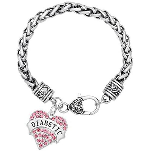 SENFAI Diabetic Awareness Alert Charm Womens Bracelet Tri-Color Rhinestone