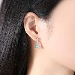 YuRocker Heart Key Paris Eiffel Tower Pendant Necklace/Earrings Long Women Girl - Silver Tone Jewelry (Earrings)