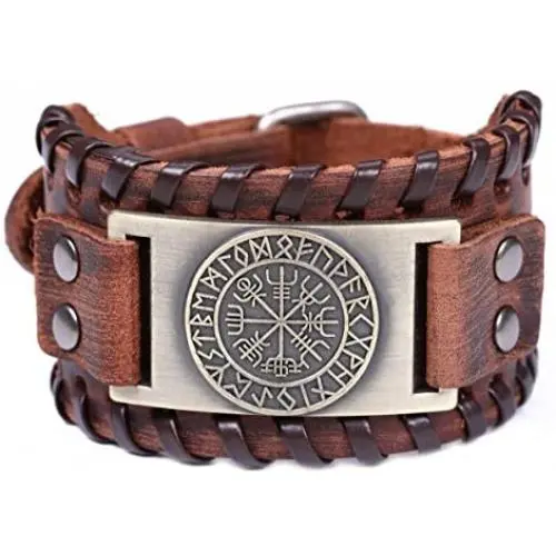 fishhook Norse Viking Vegvisir Compass 24 Amulet Runes Talisman Bangle Leather Bracelet fishhook Norse Viking Vegvisir Compass 24 Amulet Runes Talisman Bangle Leather Bracelet