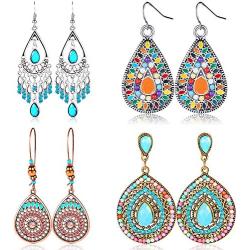 4 Pair Bohemian Vintage Earrings Dangle Drop Earring Jewelry Accessories for Women Girl Supplies