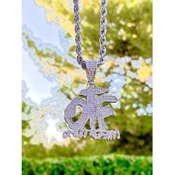 Shop-iGold Custom OTF Men Women 925 Italy White Gold Finish Iced Charm Ice Out Pendant Stainless Steel Real 3 mm Rope, Mans Jewelry, Iced Pendant, Rope Necklace 16''- 24''