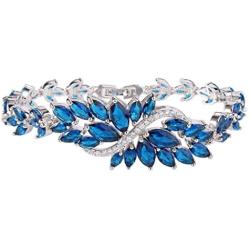 EVER FAITH Womens Cubic Zirconia Wave Marquise Shape Leaf Tennis Bracelet