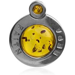 Ian and Valeri Co. Amber Sterling Silver Faith Hope Style Round Pendant
