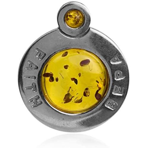 Ian and Valeri Co. Amber Sterling Silver Faith Hope Style Round Pendant