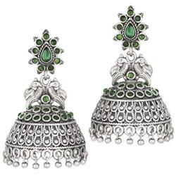 Aheli Indian Traditional Bollywood Silver Oxidized Peacock Jhumki Jhumka Earrings for Women (Blue)