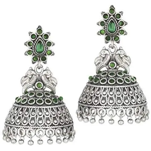 Aheli Indian Traditional Bollywood Silver Oxidized Peacock Jhumki Jhumka Earrings for Women (Blue) Aheli Indian Traditional Bollywood Silver Oxidized Peacock Jhumki Jhumka Earrings for Women (Blue)