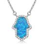 Kaletine Hamsa Hand of Fatima Pendant Necklace Sterling Silver 925 Synthetic Opal Cable Chain 16''+2'' Extender