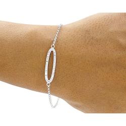 Wishrocks 925 Sterling Silver Round Cut Cubic Zirconia Oval 7'' Chain Bracelet