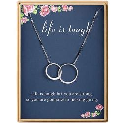 Sympathy Gift Necklace S925 Sterling Silver Two Interlocking Infinity Double Circles life is tough Jewelry Gift For Women Girls