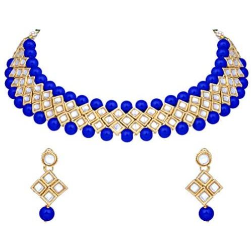 Aheli Elegant Indian Faux Kundan Studded Necklace Earring Set Bollywood Wedding Party Wear Ethnic Fashion Jewelry for Women