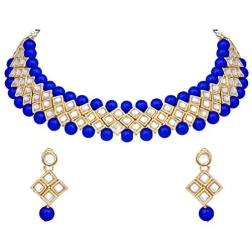 Aheli Elegant Indian Faux Kundan Studded Necklace Earring Set Bollywood Wedding Party Wear Ethnic Fashion Jewelry for Women Aheli Elegant Indian Faux Kundan Studded Necklace Earring Set Bollywood Wedding Party Wear Ethnic Fashion Jewelry for Women